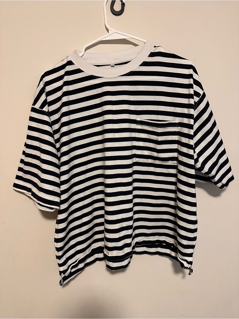 Black & White Striped Pocket Tee with pocket